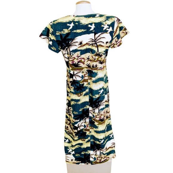 Tommy Bahama Hawaiian Maxi Dress Womens Medium Cotton Tropical Birds Palm Trees - Picture 3 of 7